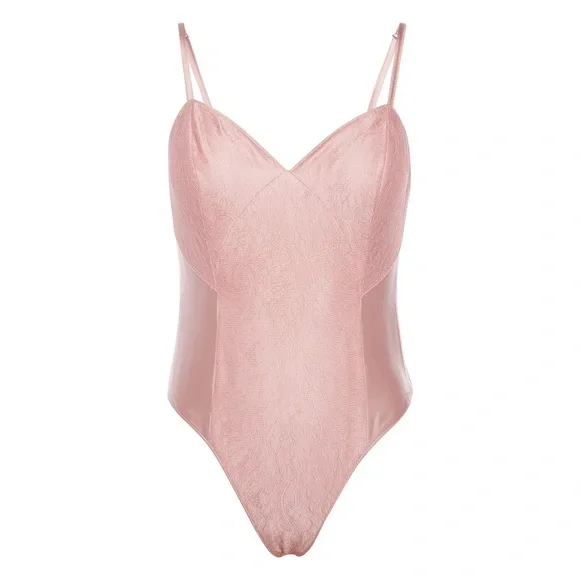 NWT Lani the Label Victoria Blush Pink Satin Lace Bodysuit Sz L Valentines Date - Picture 5 of 15
